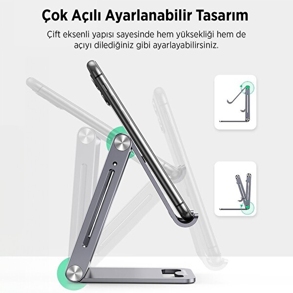 Juo Alüminyum Katlanabilir Metal Masaüstü Telefon Standı Uzay Grisi