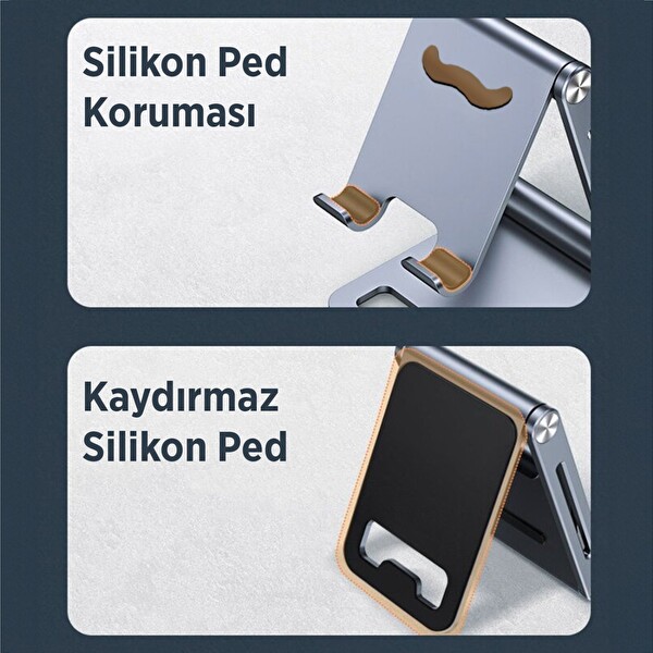 Juo Alüminyum Katlanabilir Metal Masaüstü Telefon Standı Uzay Grisi
