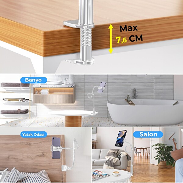 Juo Akrobat Esnek Tablet ve Telefon Standı 70 CM Beyaz