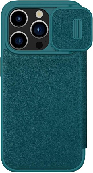 Nillkin iPhone 15 Pro Max Lens Korumalı Kapaklı Deri Kılıf - Yeşil