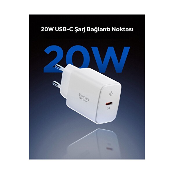 Spigen 20 W USB-C Samsung PPS GaN Destekli Akım Korumalı Mini Hızlı Şarj Aleti