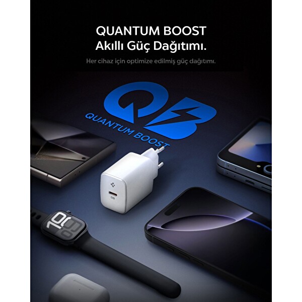 Spigen 20 W USB-C Samsung PPS GaN Destekli Akım Korumalı Mini Hızlı Şarj Aleti