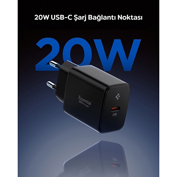 Spigen 20 W USB-C Samsung PPS GaN Destekli Akım Korumalı Mini Hızlı Şarj Aleti