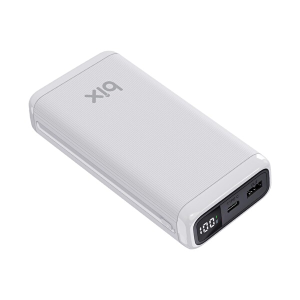 Bix 20000mAh USB-A 22.5W ve Type-C PD 20W Çift Çıkışlı LED Ekranlı Powerbank Beyaz BXPB204