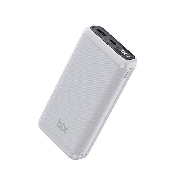 Bix 20000mAh USB-A 22.5W ve Type-C PD 20W Çift Çıkışlı LED Ekranlı Powerbank Beyaz BXPB204