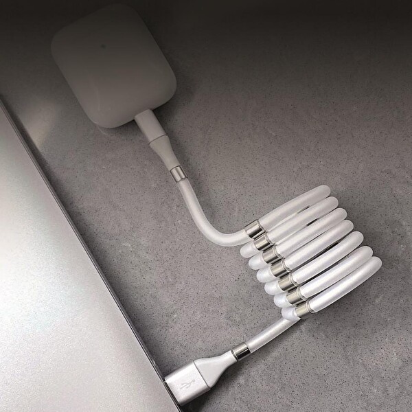 Polosmart PSM67 Type-C Mıknatıslı Sarmal 1 M Beyaz Şarj ve Data Kablosu