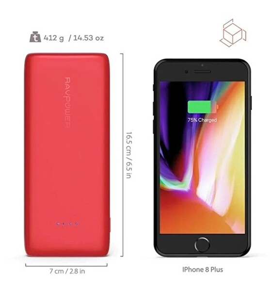 Ravpower RP-PB052 22000 mAh 5.8A Output 3-Port iSmart 2.0 USB Kırmızı Powerbank