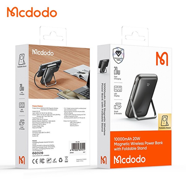 Mcdodo MC-1511 20 W 10000 mAh Standlı Kablosuz Siyah Powerbank