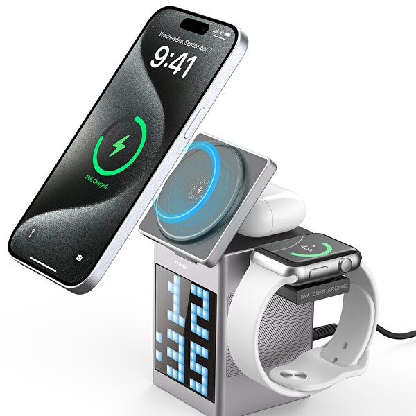 Mioji Mio Cube 5 Saatli ve BT Hoparlörlü 5in1 Gri Telefon Tutucu