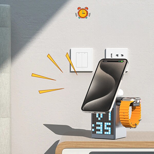 Mioji Mio Cube 5 Saatli ve BT Hoparlörlü 5in1 Gri Telefon Tutucu