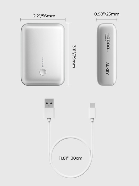 Aukey PB-Y55-WH 22.5W 10000 mAh Hızlı Şarj PD Type-C USB-A Powerbank