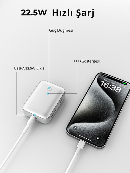Aukey PB-Y55-WH 22.5W 10000 mAh Hızlı Şarj PD Type-C USB-A Powerbank