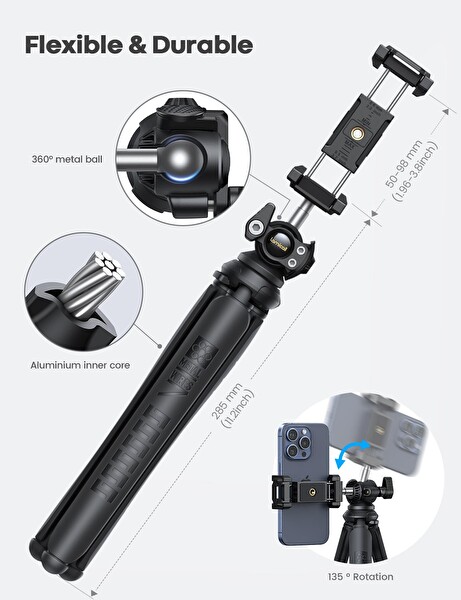 Lamicall STTP02 Cep Telefonu ve Kamera Uzaktan Kumandalı Selfie Çubugu Tripod