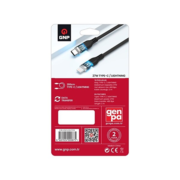 Gnp Type-C to Lightning 27 W 200 CM Neon Işıklı Kablo
