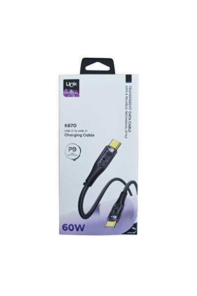 Linktech K670 Safe Type-C To Type-C 60w 1.3 M Örgü Şarj Kablosu