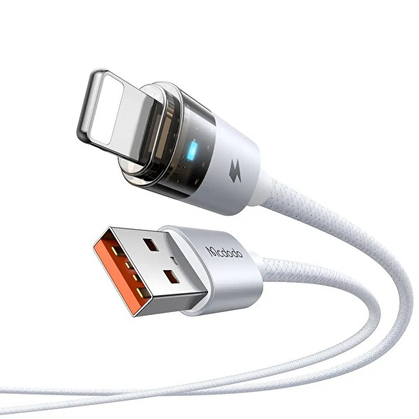 Mcdodo CA-6912 30W Işıklı USB iPhone 1.2 M Beyaz Şarj Data Kablosu