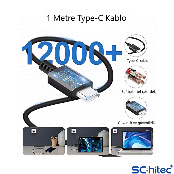 ScHitec SR64 25W Type-C Çıkışlı Type-C to Type-C Kablolu Siyah Şarj Cihazı