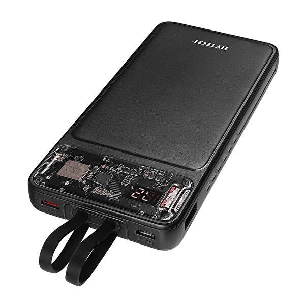Hytech H120 QC3.0 PD20W LCD Şeffaf 18W 10000 mAh Siyah Taşınabilir Powerbank
