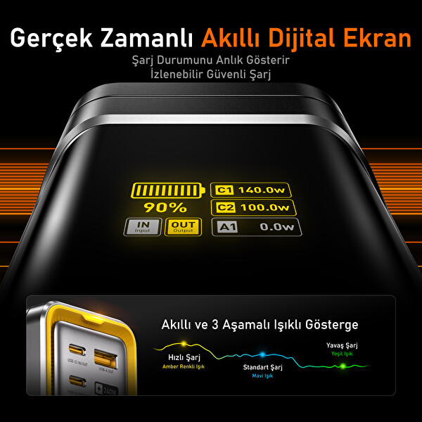 Aohi Starship PD3.1 27.600 mAh 240W Akıllı Dijital Göstergeli 2'si 1 Arada Taşınabilir Hızlı Powerbank Şarj Cihazı