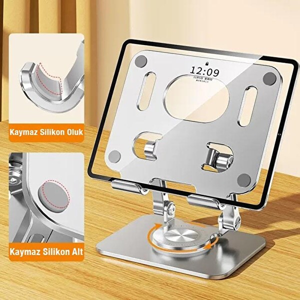 ZHL Tools Katlanabilir Alüminyum Tablet ve Telefon Tutucu Standı Gümüş