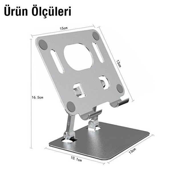 ZHL Tools Katlanabilir Alüminyum Tablet ve Telefon Tutucu Standı Gümüş