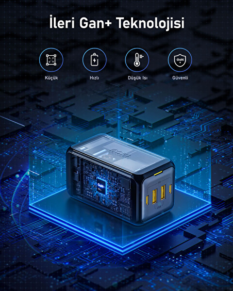 Aohi Magcube 120W GaN+ 4 Portlu Masaüstü USB Şarj İstasyonu Hızlı Şarj Cihazı Siyah