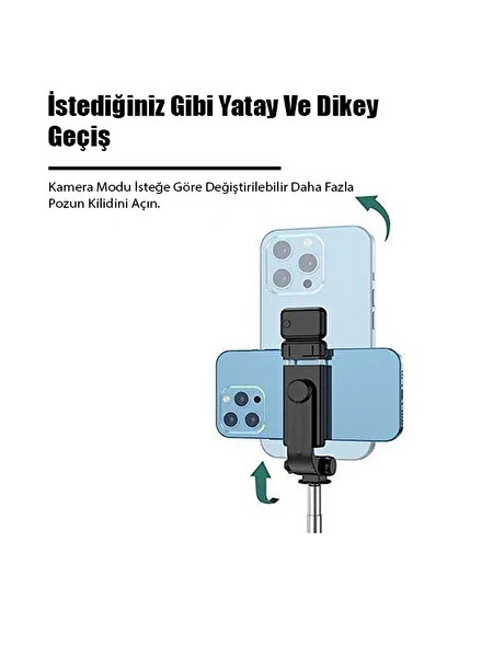 Alfa Uzaktan Kumandalı 70 CM Tripod iOS ve Android Uyumlu Siyah Selfie Çubuğu