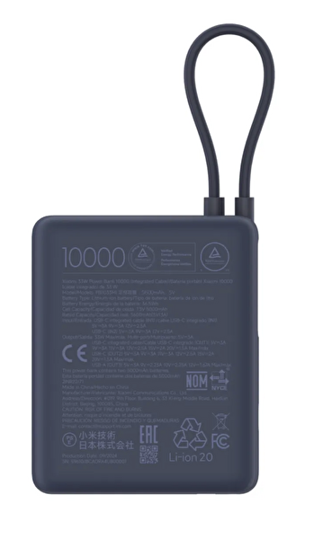Xiaomi 10000 mAh 33 W Entegre Kablolu Powerbank Lacivert