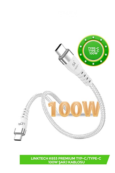 Linktech K653 Premium USB-C Type-C 100W Şarj Kablosu