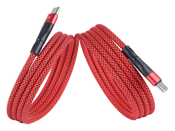 4Berry BMCC-05 USB-C-C 1.5 M 100 W Süper Hızlı Şarj Manyetik Kablo Kırmızı