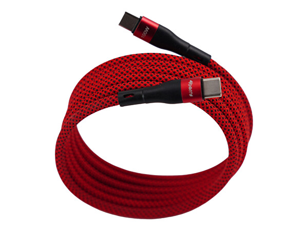 4Berry BMCC-05 USB-C-C 1.5 M 100 W Süper Hızlı Şarj Manyetik Kablo Kırmızı