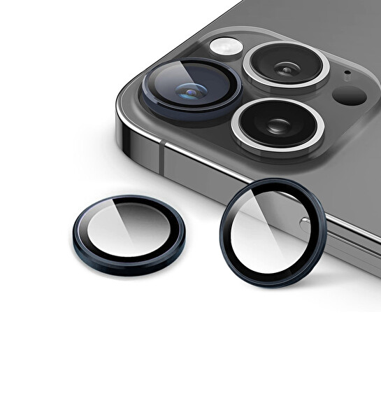 IPG ProLENS Kamera Lens Koruyucu - iPhone 16 Pro Pro Max Uyumlu Alüminyum Çerçeve Kırılmaz Cam Siyah