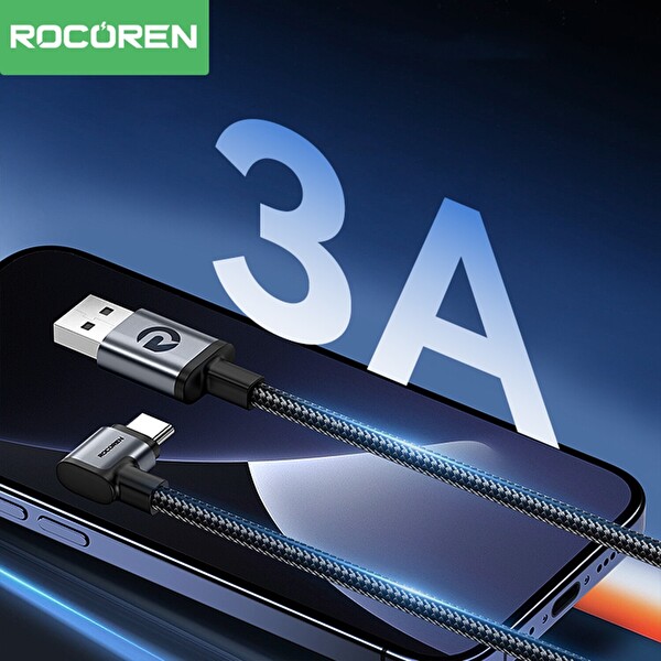 Rocoren USB-A to Type-C 90 Derece 3A Hızlı Şarj ve Data Kablosu 2 M