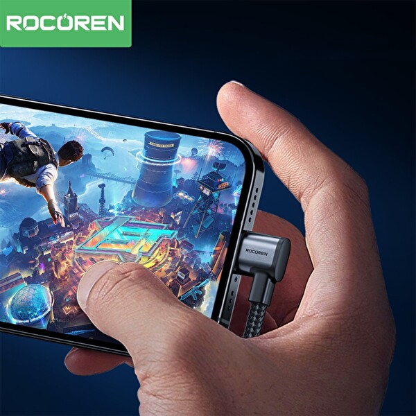 Rocoren USB-A to Type-C 90 Derece 3A Hızlı Şarj ve Data Kablosu 2 M