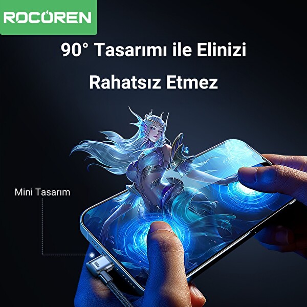 Rocoren 100 W Type-C to Type-C 90 Derece Örgülü PD Hızlı Şarj ve Data Kablosu 2 M