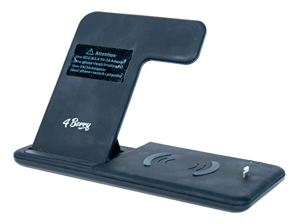 4Berry ABK Q20S 4in1 Telefon Saat Kulaklık Apple Pencil Uyumlu Kablosuz Şarj Standı Siyah