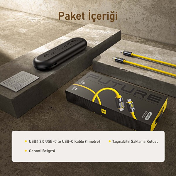 Aohi The Future Adonis Type-C to Type-C 1 M PD 3.1 120 Gbps 240W 8K Süper Hızlı Sarı Şarj Data Kablosu