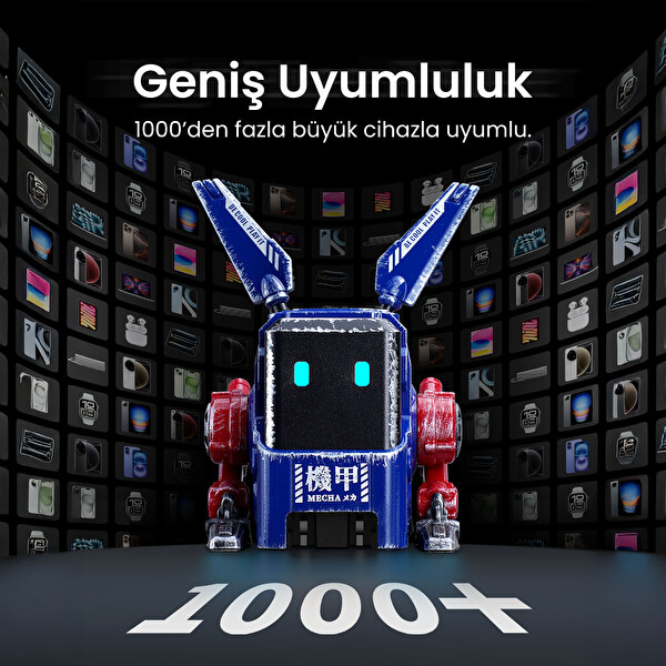 GravaStar Alpha65 Robot Figürlü 65W Mavi Hızlı Şarj Adaptörü ve Şarj Standı