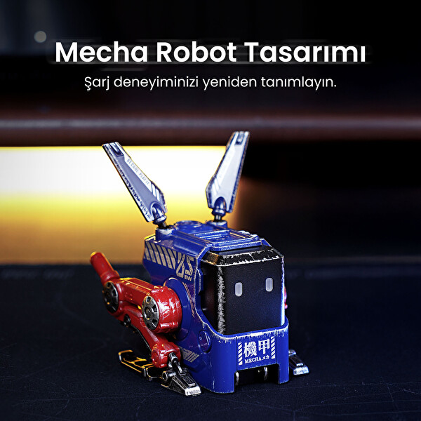 GravaStar Alpha65 Robot Figürlü 65W Mavi Hızlı Şarj Adaptörü ve Şarj Standı