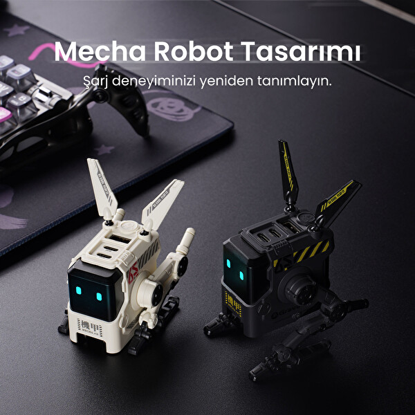 GravaStar Alpha65 Robot Figürlü 65W Gri Hızlı Şarj Adaptörü ve Şarj Standı