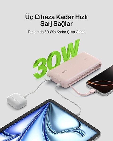 Belkin BPB024HQPK 30W 20K Ent Kablo Pembe Powerbank