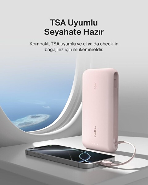 Belkin BPB024HQPK 30W 20K Ent Kablo Pembe Powerbank
