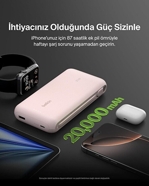 Belkin BPB024HQPK 30W 20K Ent Kablo Pembe Powerbank