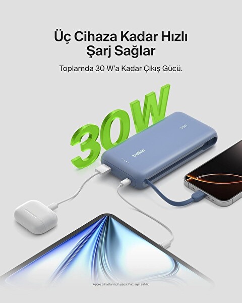 Belkin BPB024HQBL 30W 20K Ent Kablo Mavi Powerbank