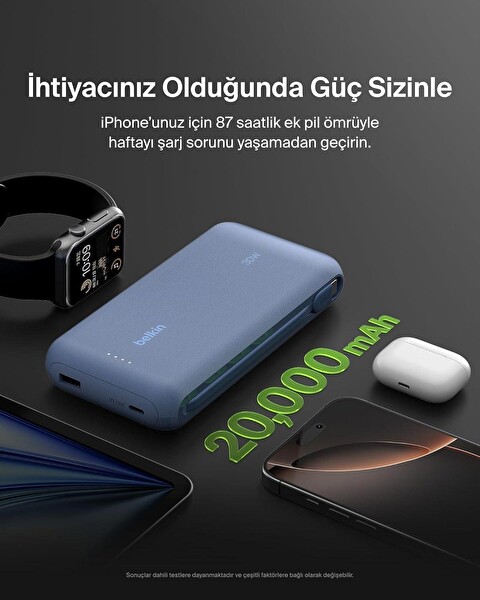 Belkin BPB024HQBL 30W 20K Ent Kablo Mavi Powerbank