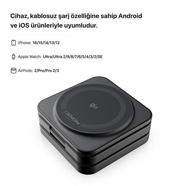 Xenon Smart X6402 MagSafe ve Qi2 Uyumlu Manyetik Kablosuz Şarj Standı
