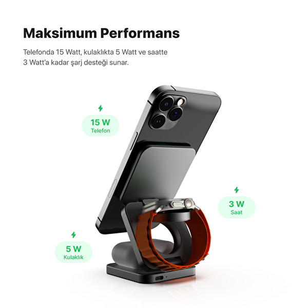 Xenon Smart X6402 MagSafe ve Qi2 Uyumlu Manyetik Kablosuz Şarj Standı