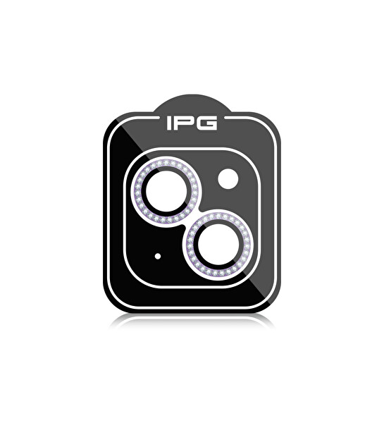 IPG ProLENS iPhone 14 / 14 Plus Kamera Lens Koruyucu Elmas Taş Çerçeveli, Kırılmaz Cam Mor