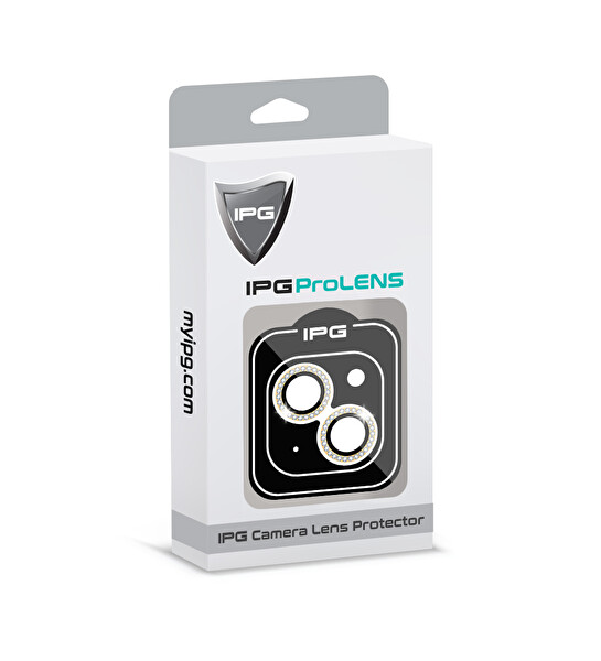IPG ProLENS iPhone 15 / 15 Plus Kamera Lens Koruyucu Elmas Taş Çerçeveli, Kırılmaz Cam Altın