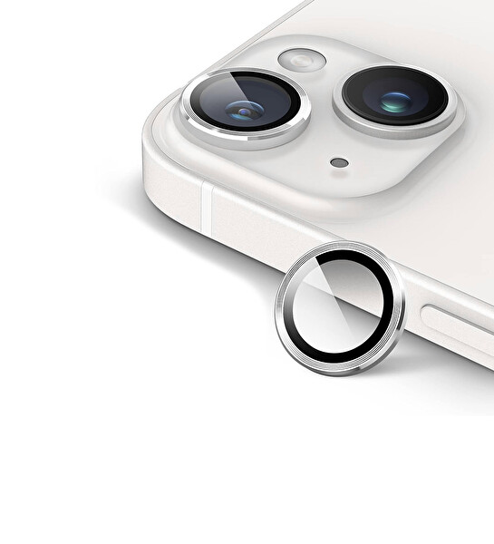 IPG ProLENS iPhone 15 / 15 Plus Kamera Lens Koruyucu Alüminyum CD Çerçeveli Kırılmaz Cam Gümüş